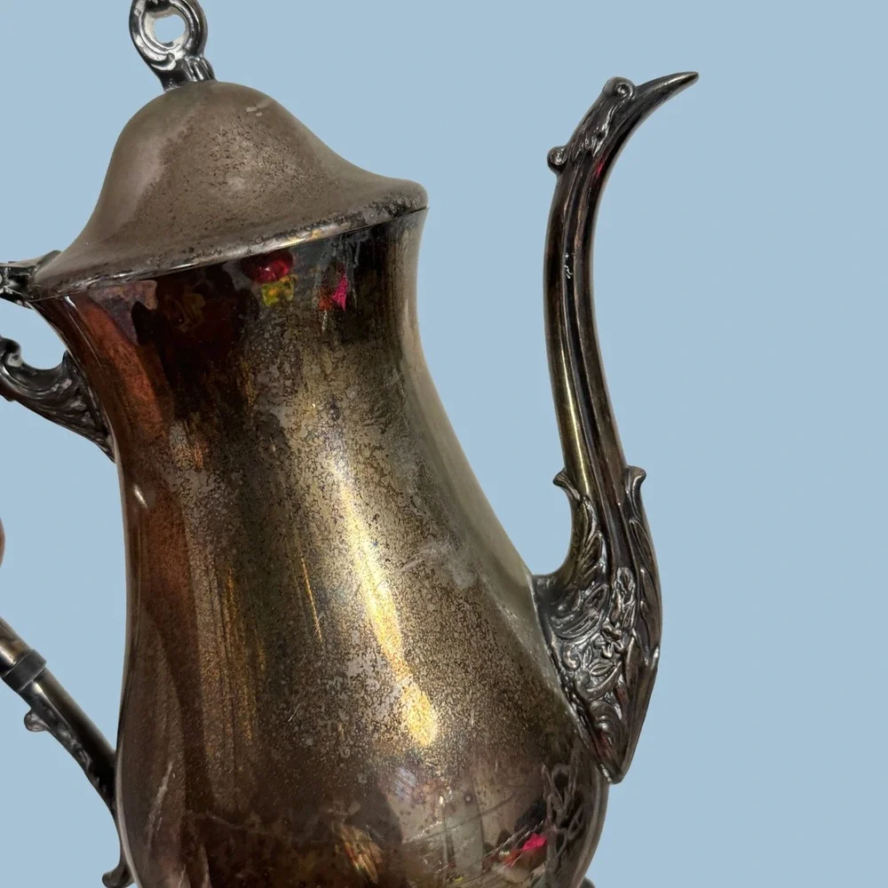 Vintage Leonard Silverplated Footed Teapot Coffee Pot Ornate Hinged‎ Lid Antique